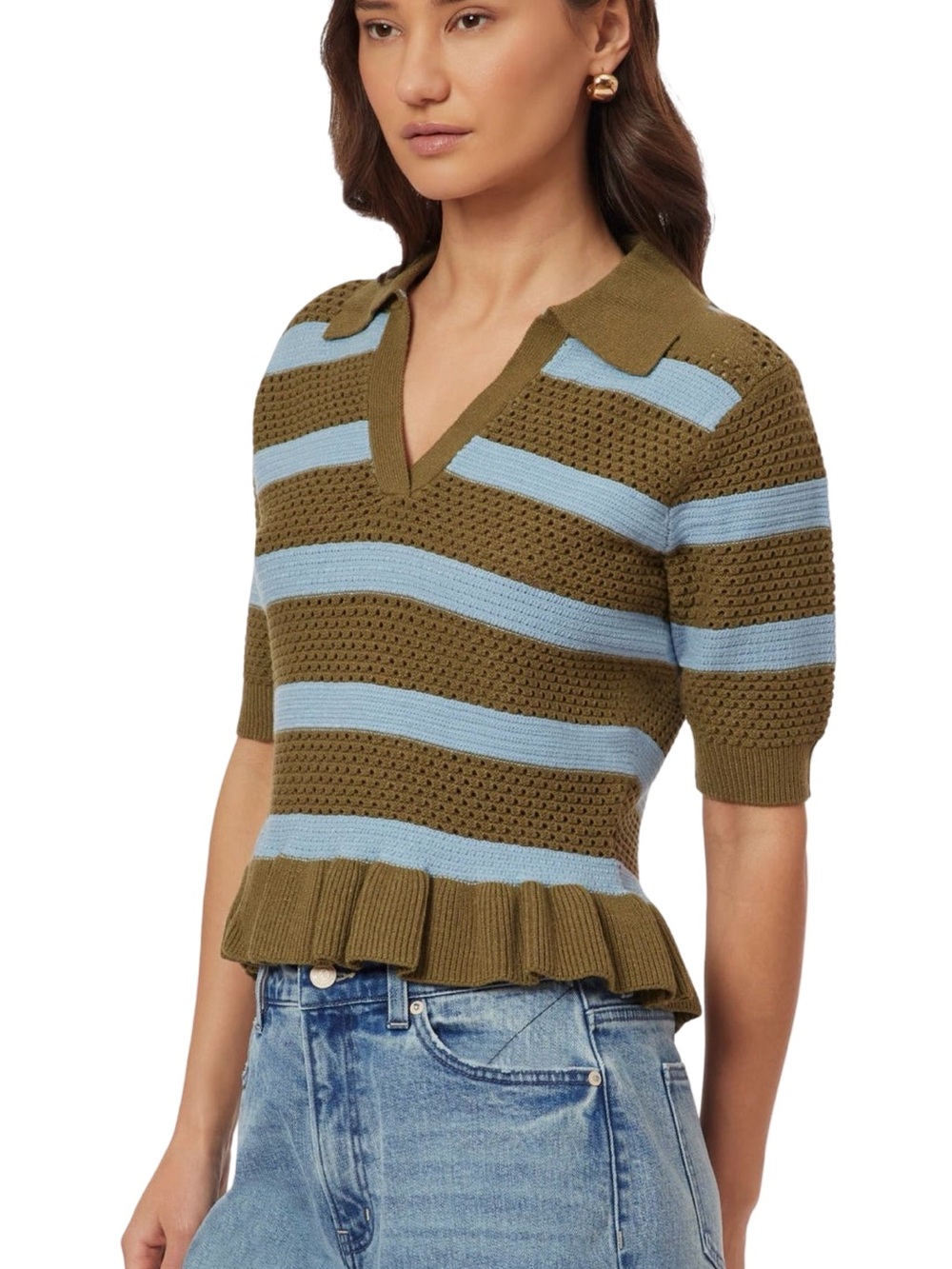 NWT Scotch & Soda Pointelle Peplum Sweater Green Moss Cerulean XS - Picture 10 of 16